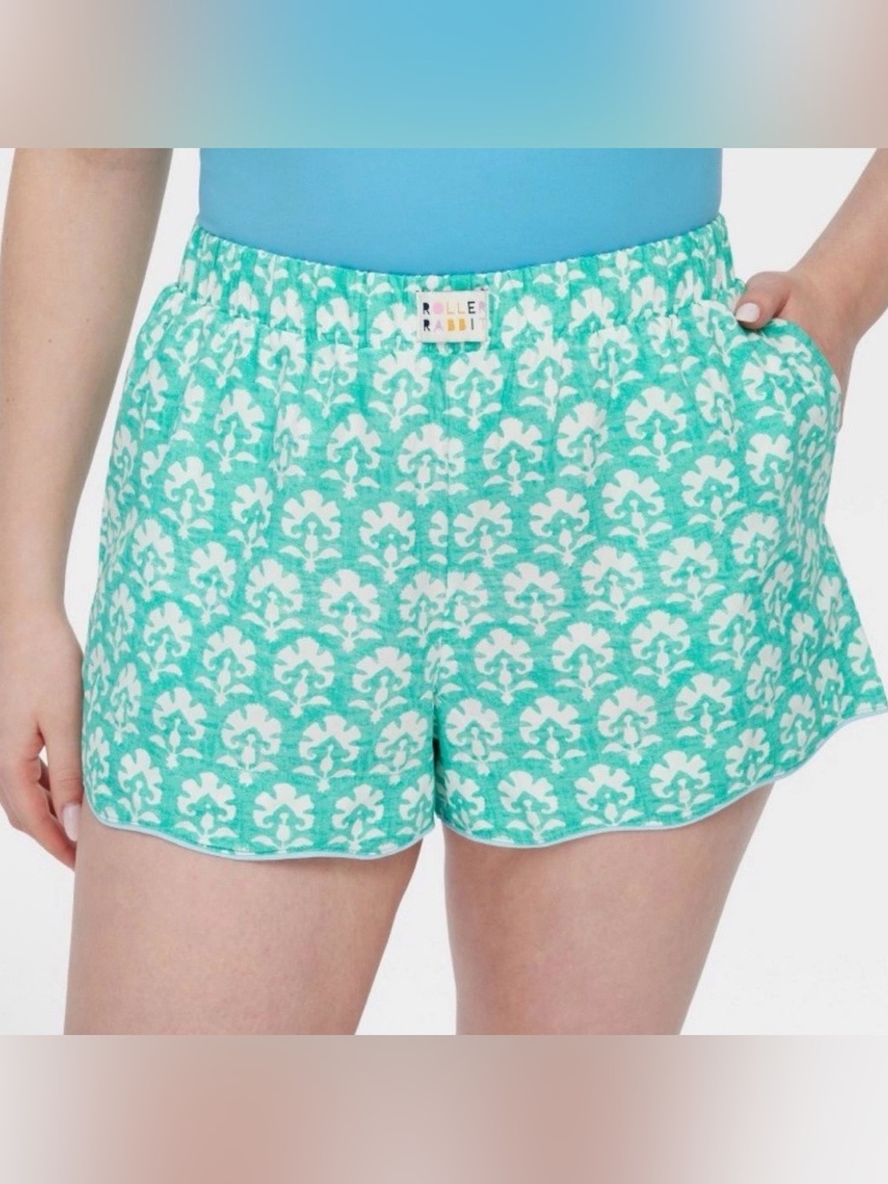 Roller Rabbit x Target Floral Poplin Stamped Scalloped Hem Teal Boxers Shorts